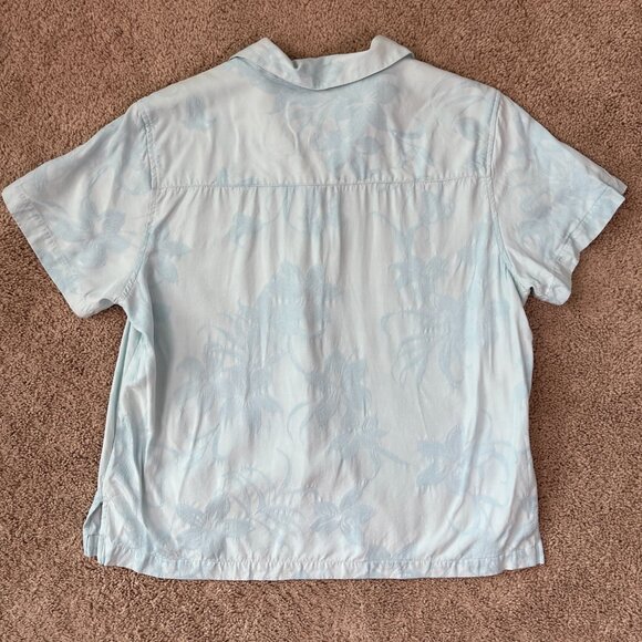 Caribbean Joe Petite Shirt Womens PL Blue Silk Button Tropical Floral Hawaiian - Picture 7 of 7